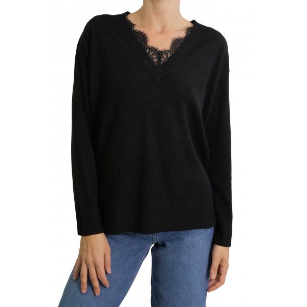 Maglione con scollo a V con dettagli in pizzo 